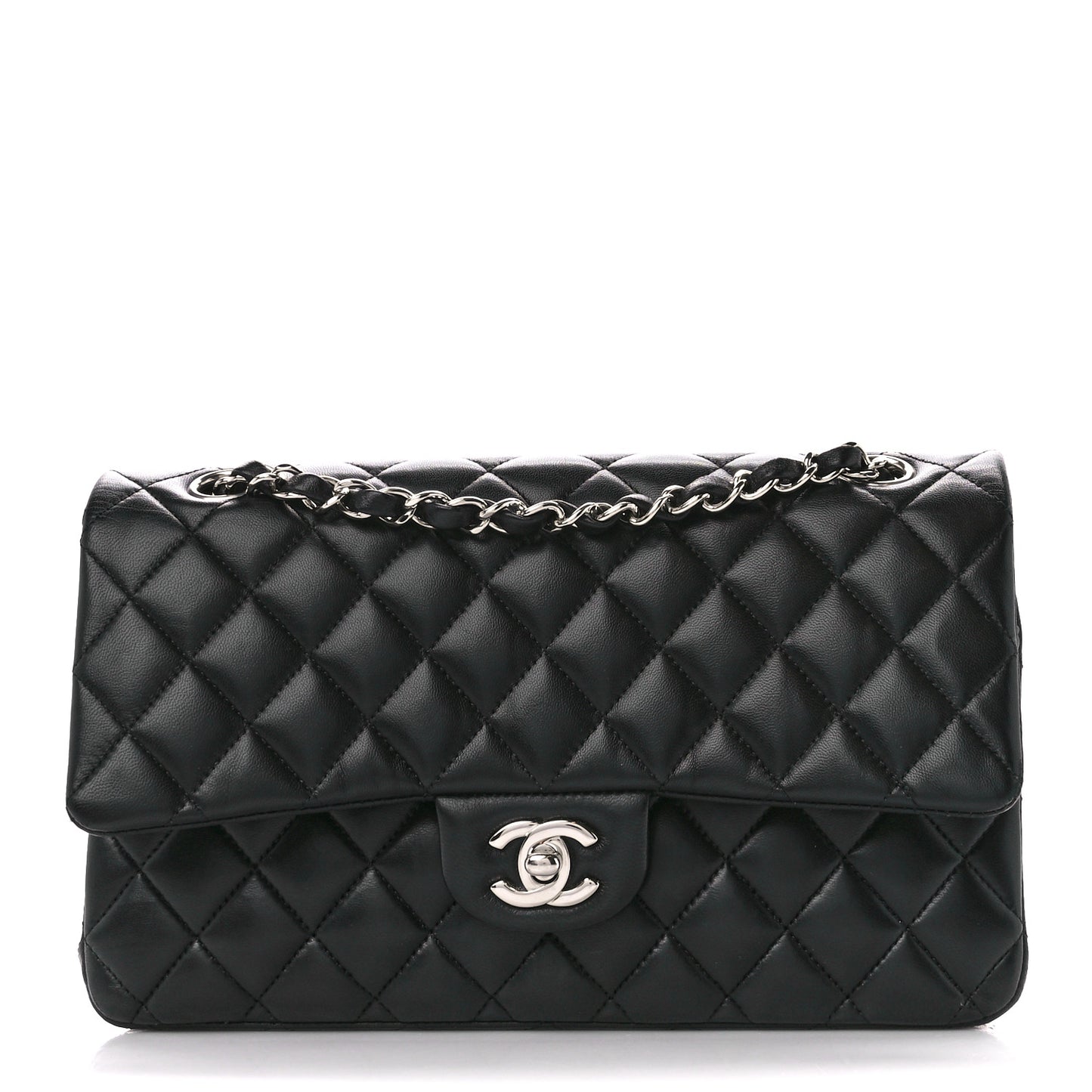 Lambskin Quilted Medium Double Flap Black