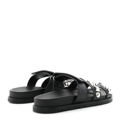 Hermes Calfskin Medor Studded Womens Chypre Sandals 36.5 Black 5 of 10