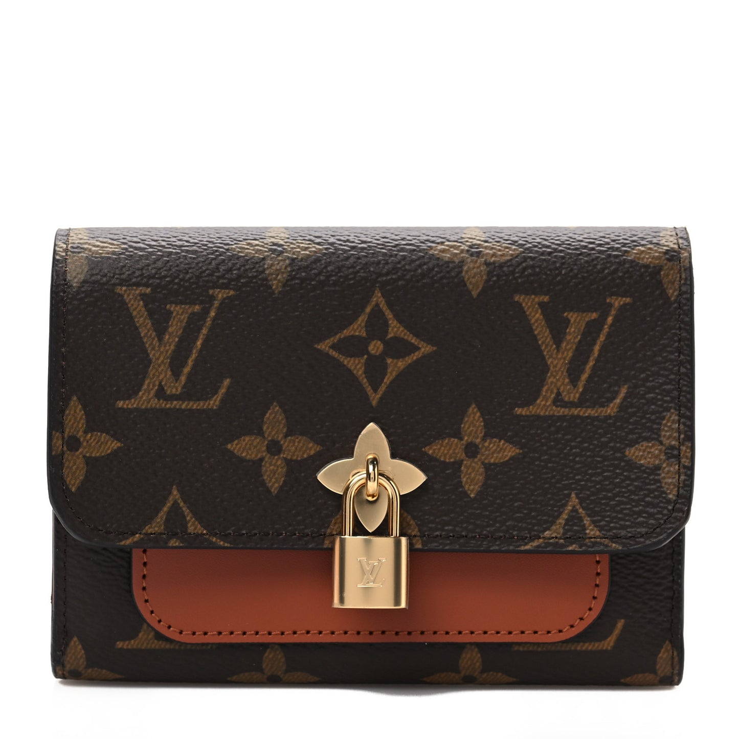 Monogram Flower Lock Compact Wallet Caramel