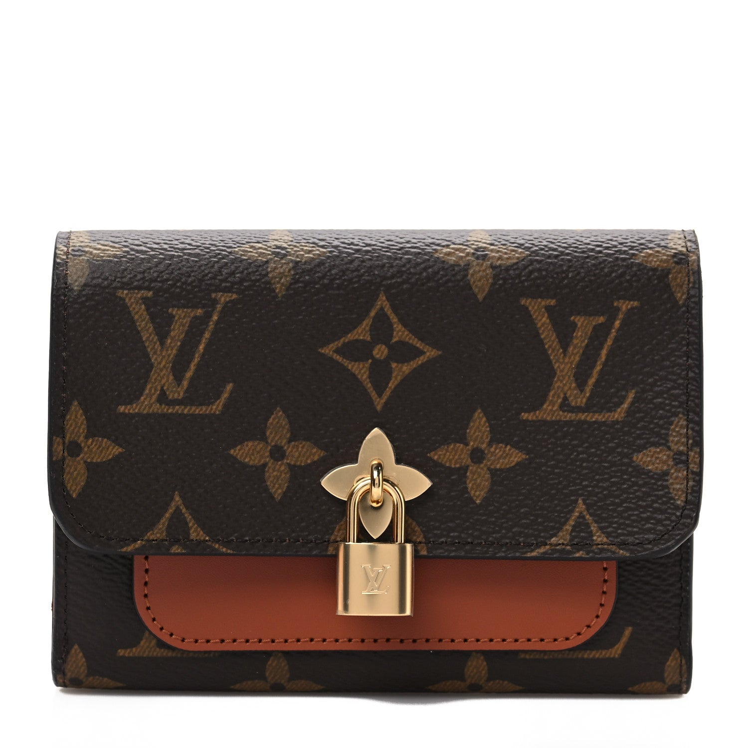 Louis Vuitton Monogram Flower Lock Compact Wallet Caramel 1 of 7