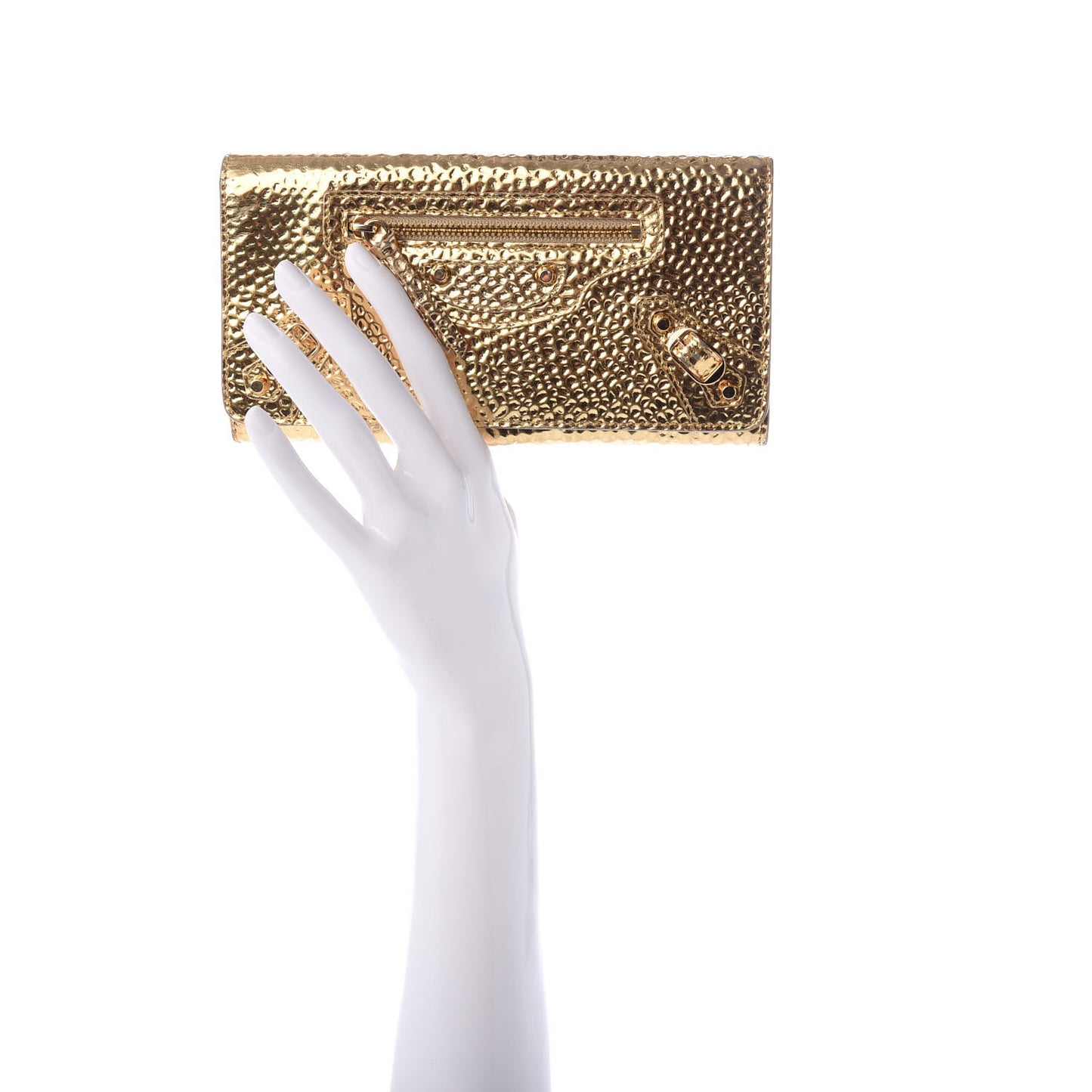 Laminated Calfskin Classic Gold Hardware Money Wallet Gold