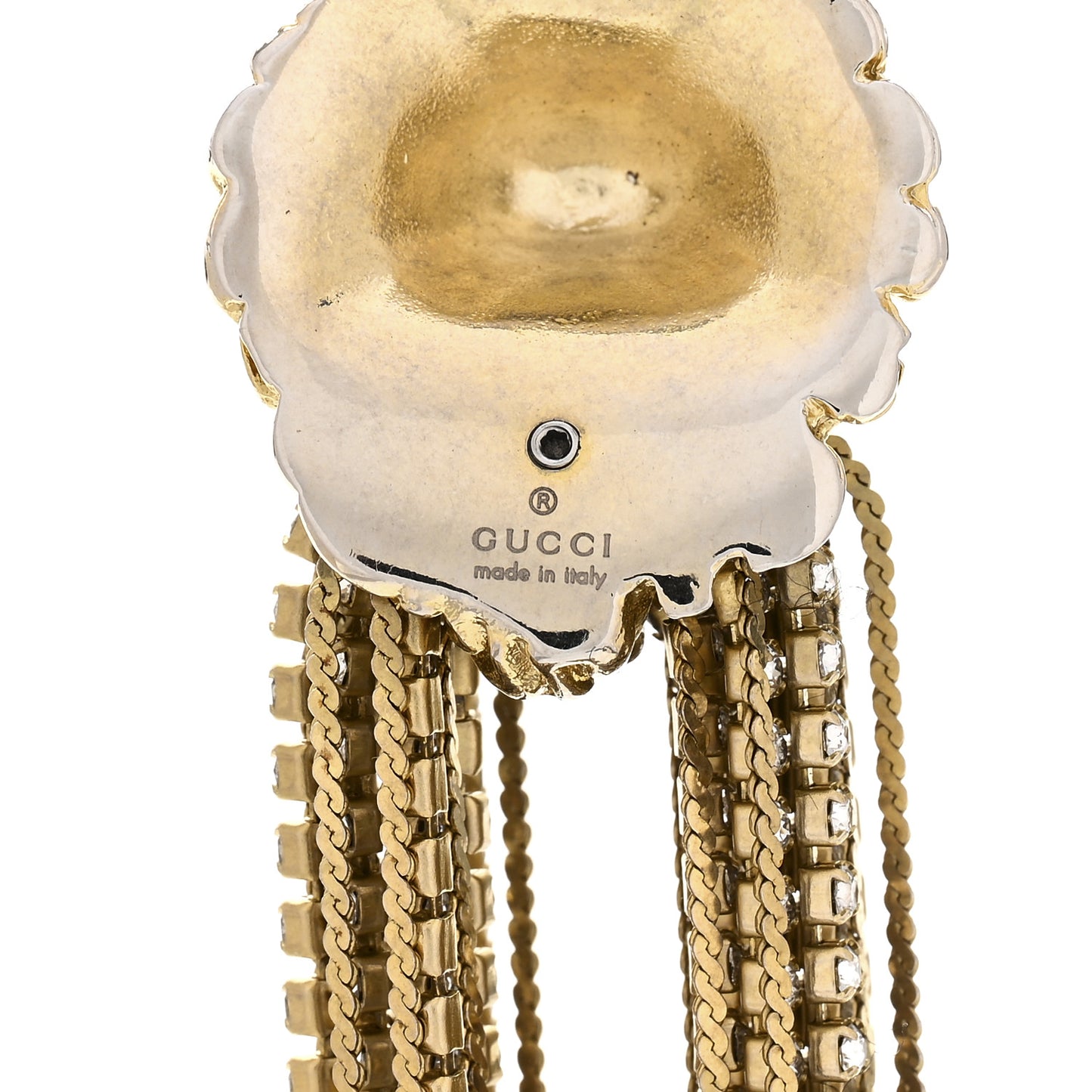 Metal Crystal Fringe Lion Head Necklace Gold