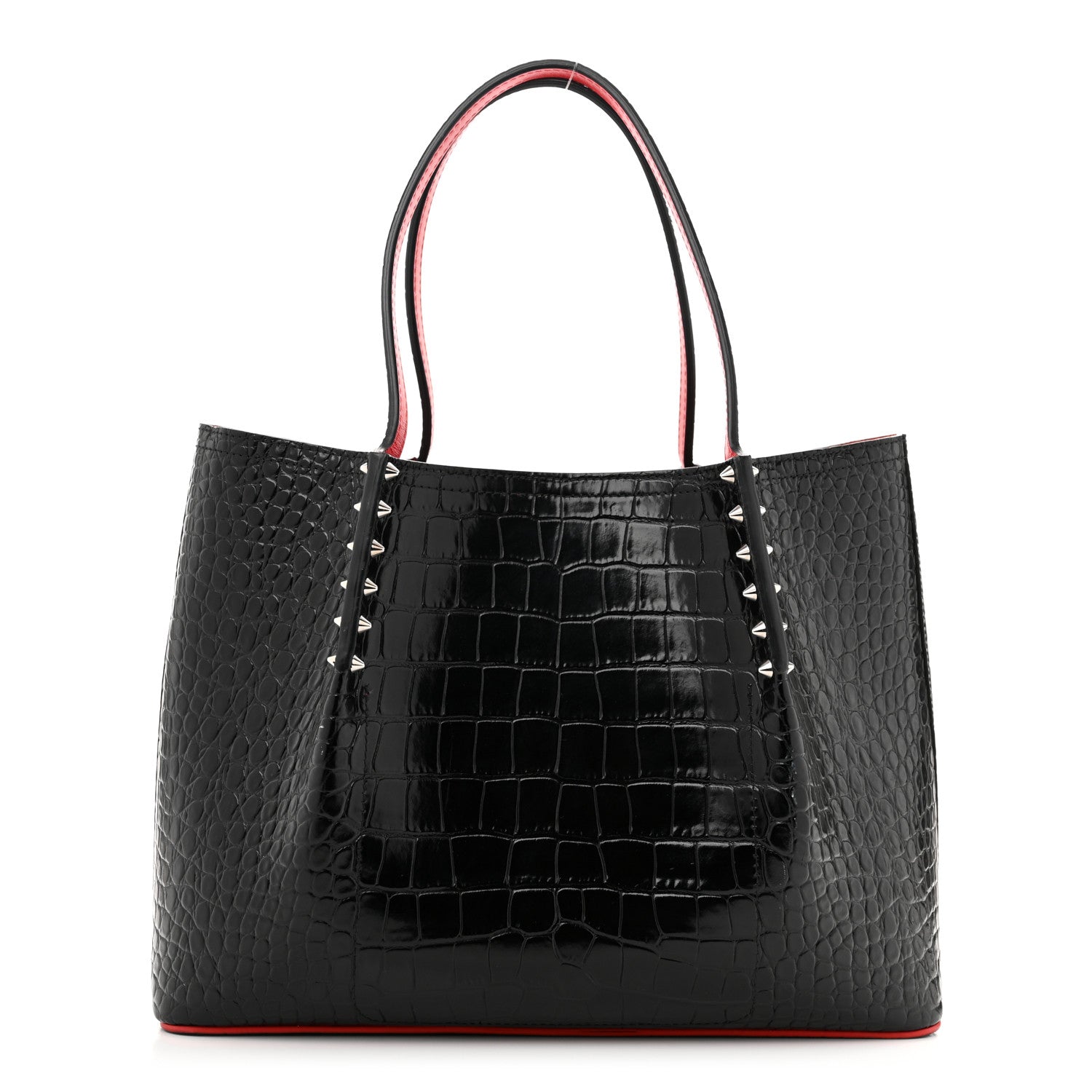 Christian Louboutin Crocodile Embossed Calfskin Spiked Small Cabarock Shopper Tote Black 1 of 11
