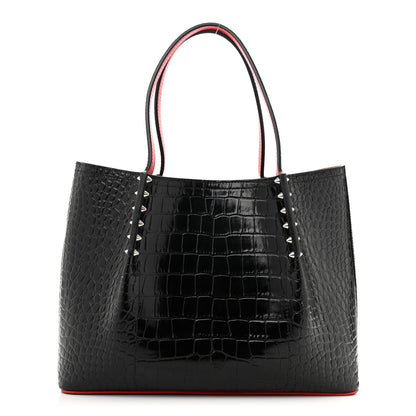 Christian Louboutin Crocodile Embossed Calfskin Spiked Small Cabarock Shopper Tote Black 1 of 11