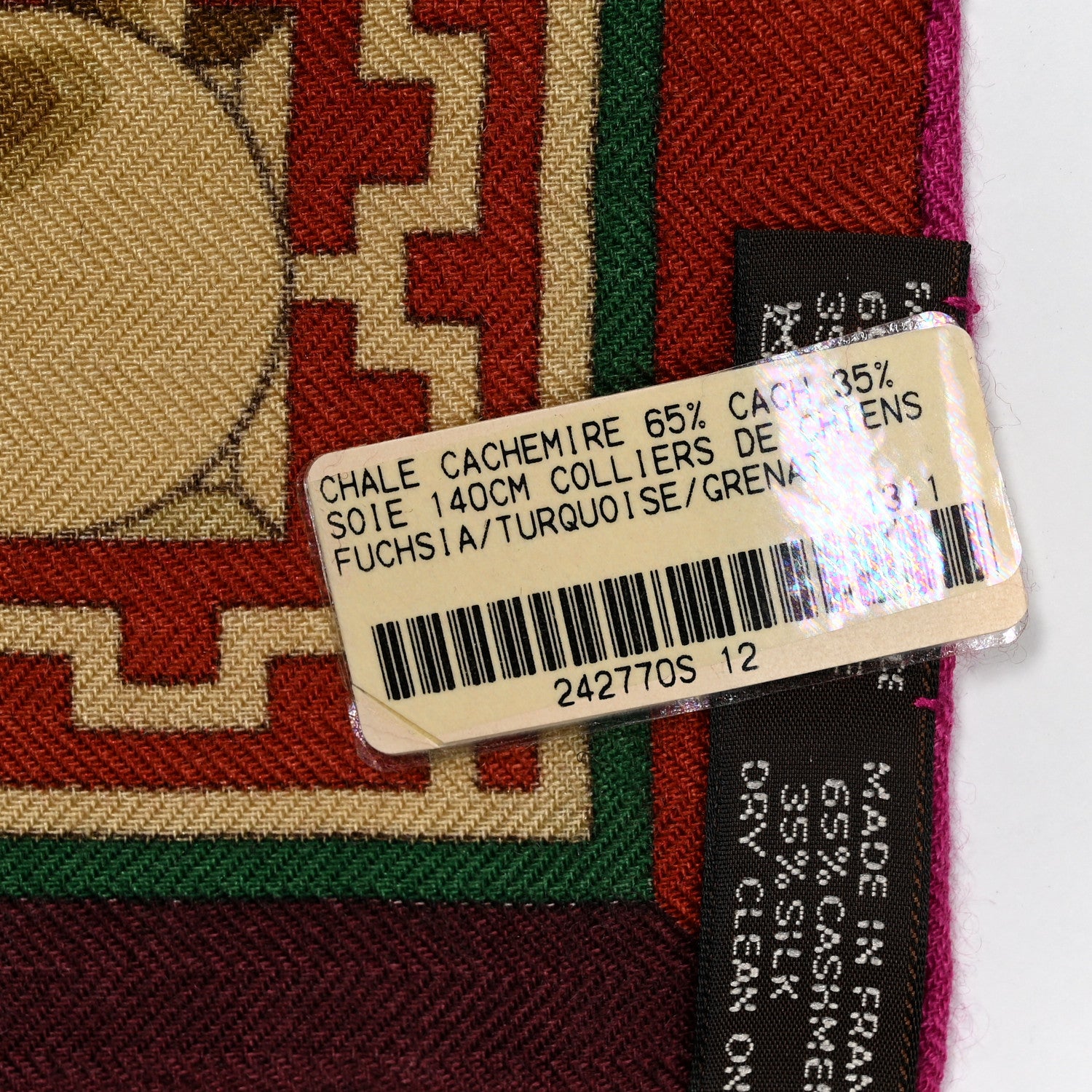 Hermes Cashmere Silk Colliers de Chiens Shawl 140 Fuchsia Turquoise Grenat 4 of 4