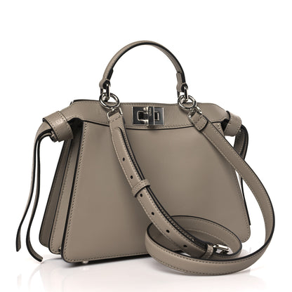 Fendi Vitello Seta Shiny Nappa Logo Embossed Laces Small Peekaboo I SEE U Satchel Tortora 3 of 10