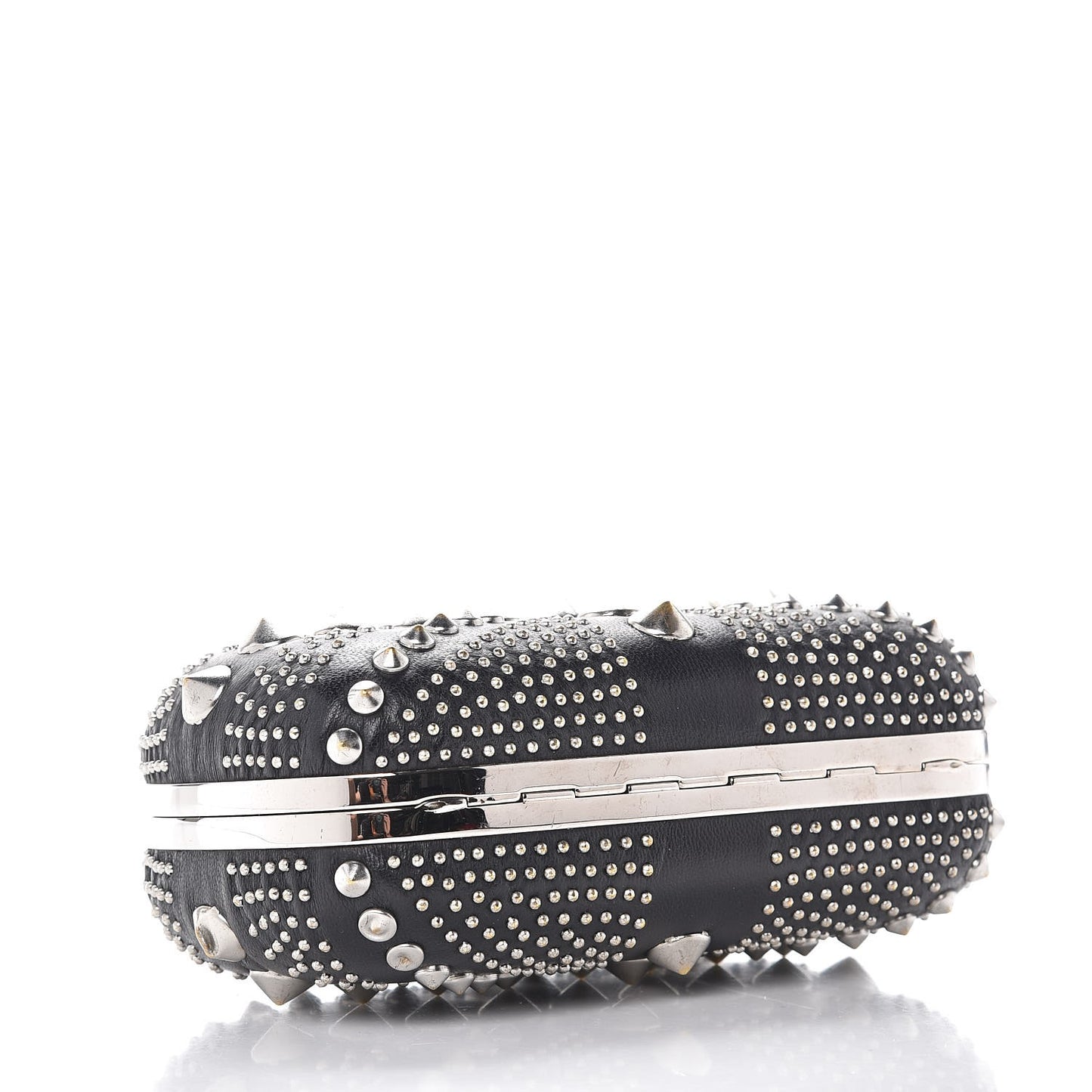 Nappa Studded Britannia Skull Box Clutch Black