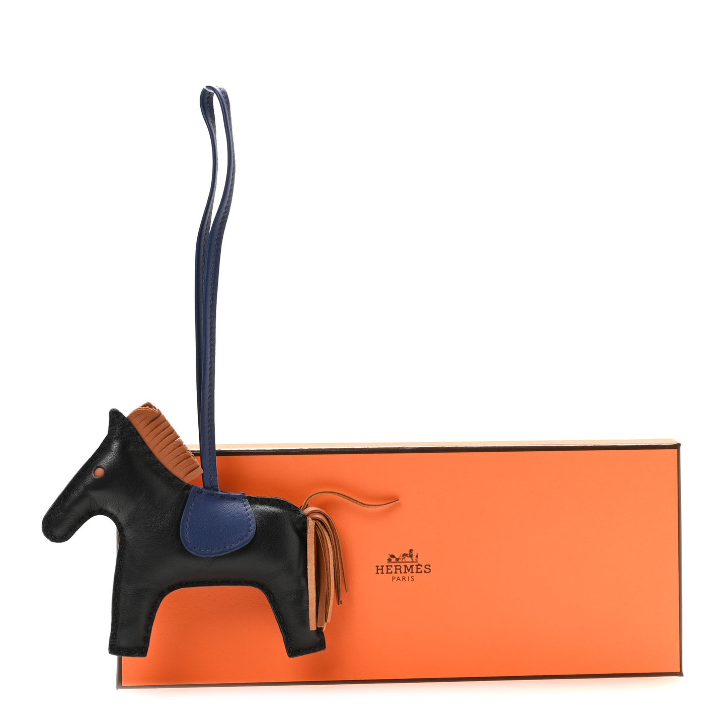 Milo Lambskin Grigri Rodeo Horse Bag Charm MM Black Bleu Saphir Gold