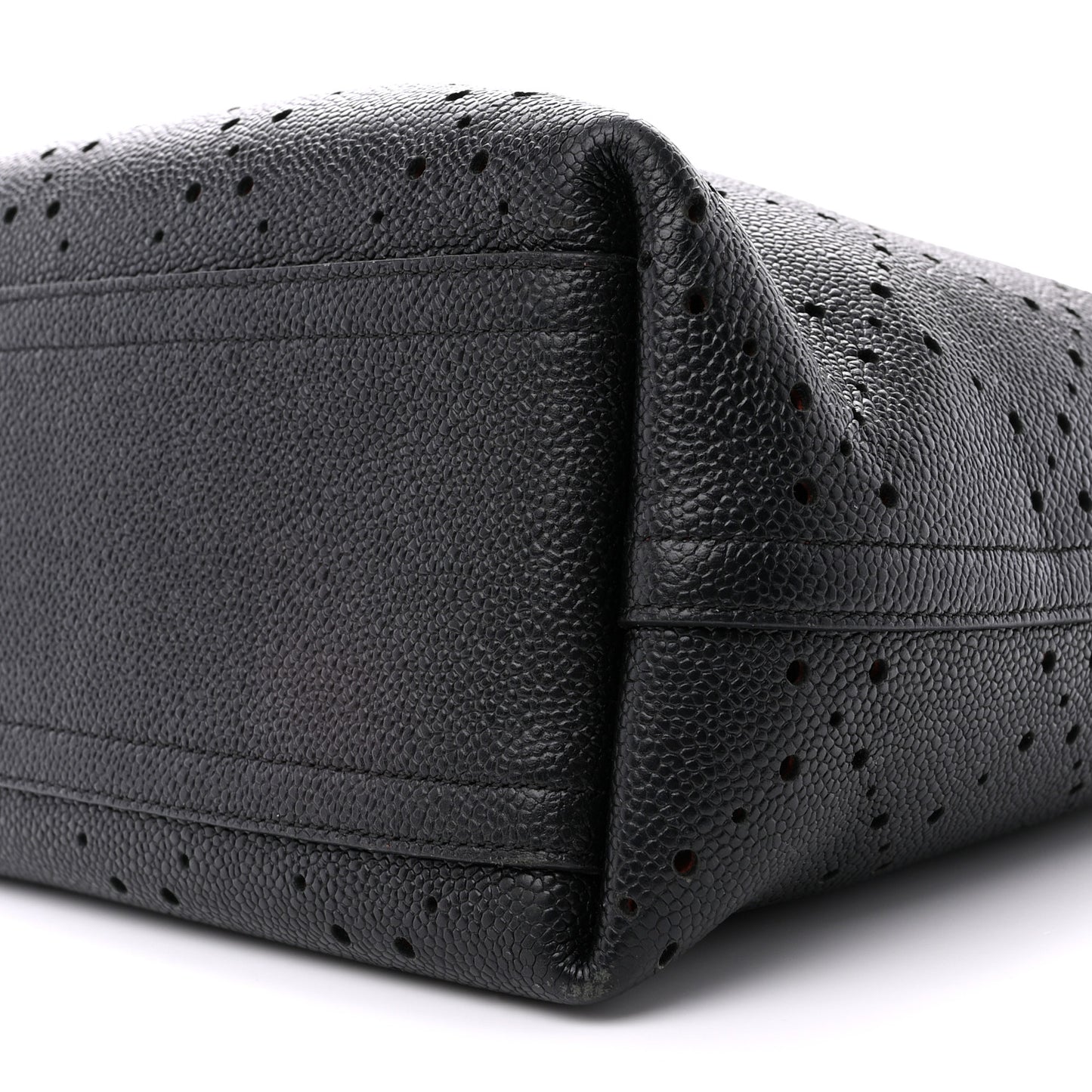 Perforated Grained Calfskin Small Shopping Tote Black