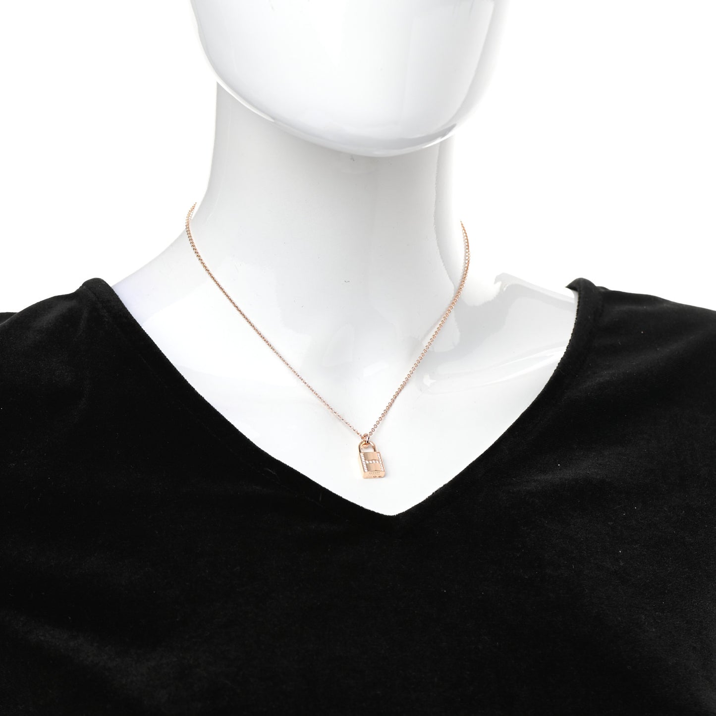 18K Rose Gold Diamond Amulettes Cadenas Pendant Necklace