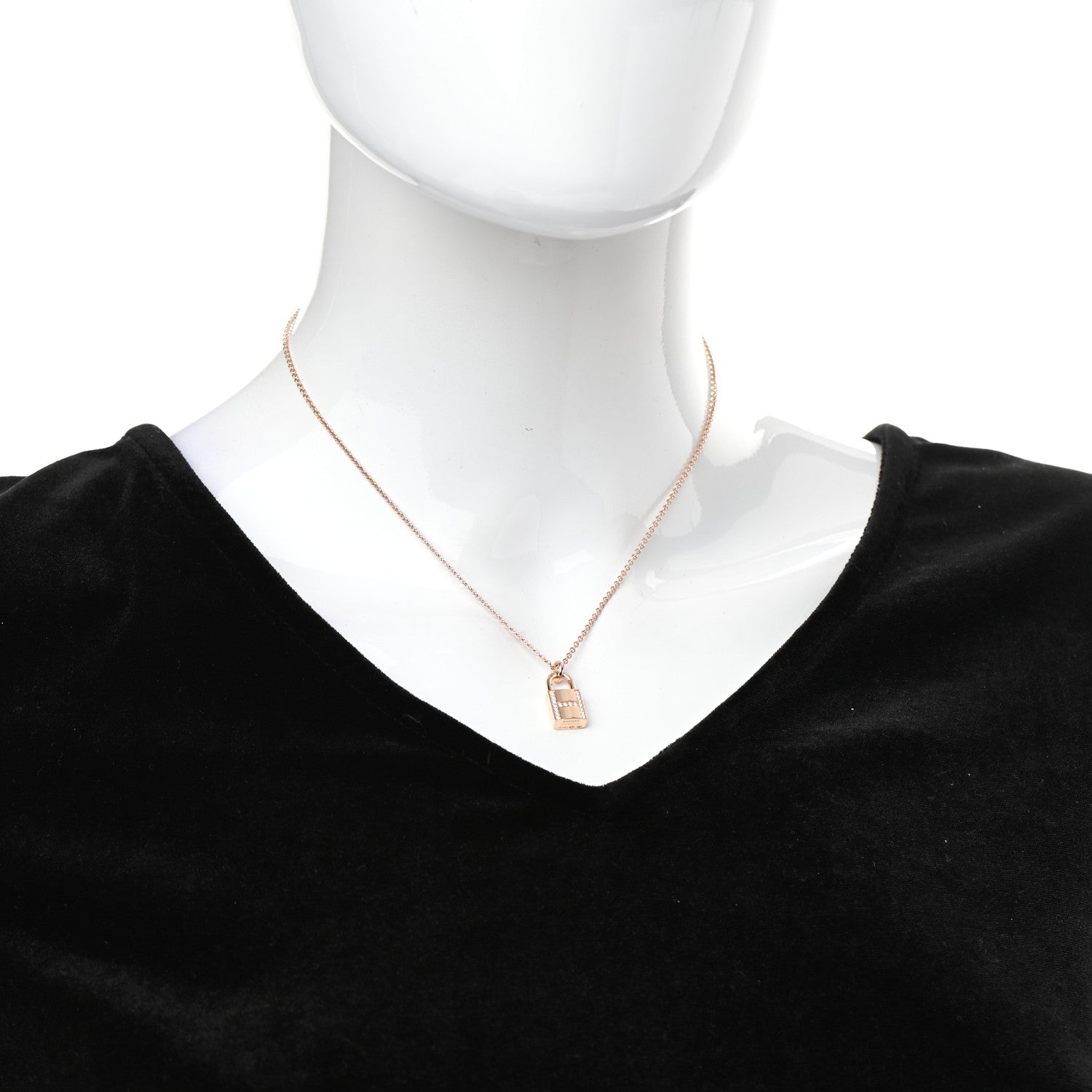 Hermes 18K Rose Gold Diamond Amulettes Cadenas Pendant Necklace 2 of 5