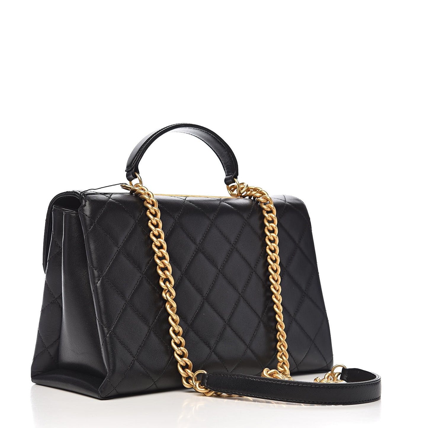 Lambskin Quilted Large Trendy Spirit Top Handle Bag Black