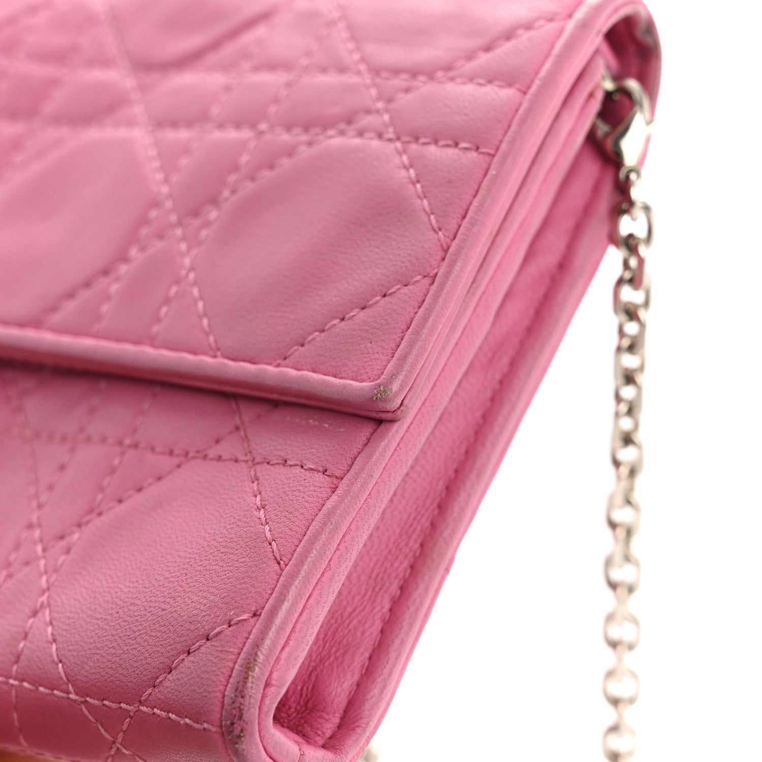 Christian Dior Lambskin Cannage Lady Dior Rendezvous Wallet On Chain Fuchsia 16 of 17