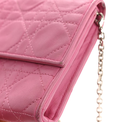 Christian Dior Lambskin Cannage Lady Dior Rendezvous Wallet On Chain Fuchsia 16 of 17