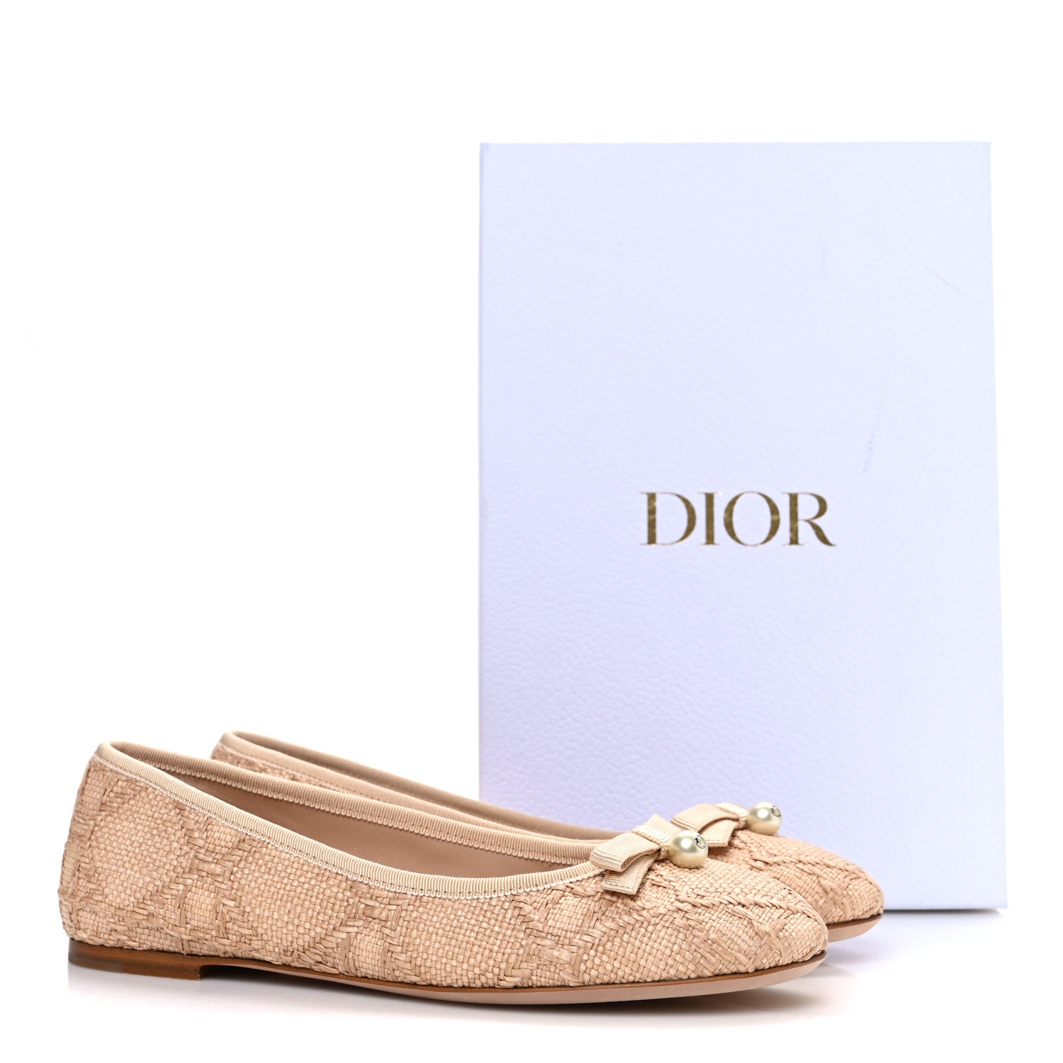 Christian Dior Raffia Cannage Ballet Flat 38.5 Straw 1779004