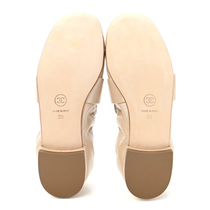 Chanel Laminated Lambskin Womens Quilted Elastic CC Moccasin Loafers 38 Beige 5 of 9