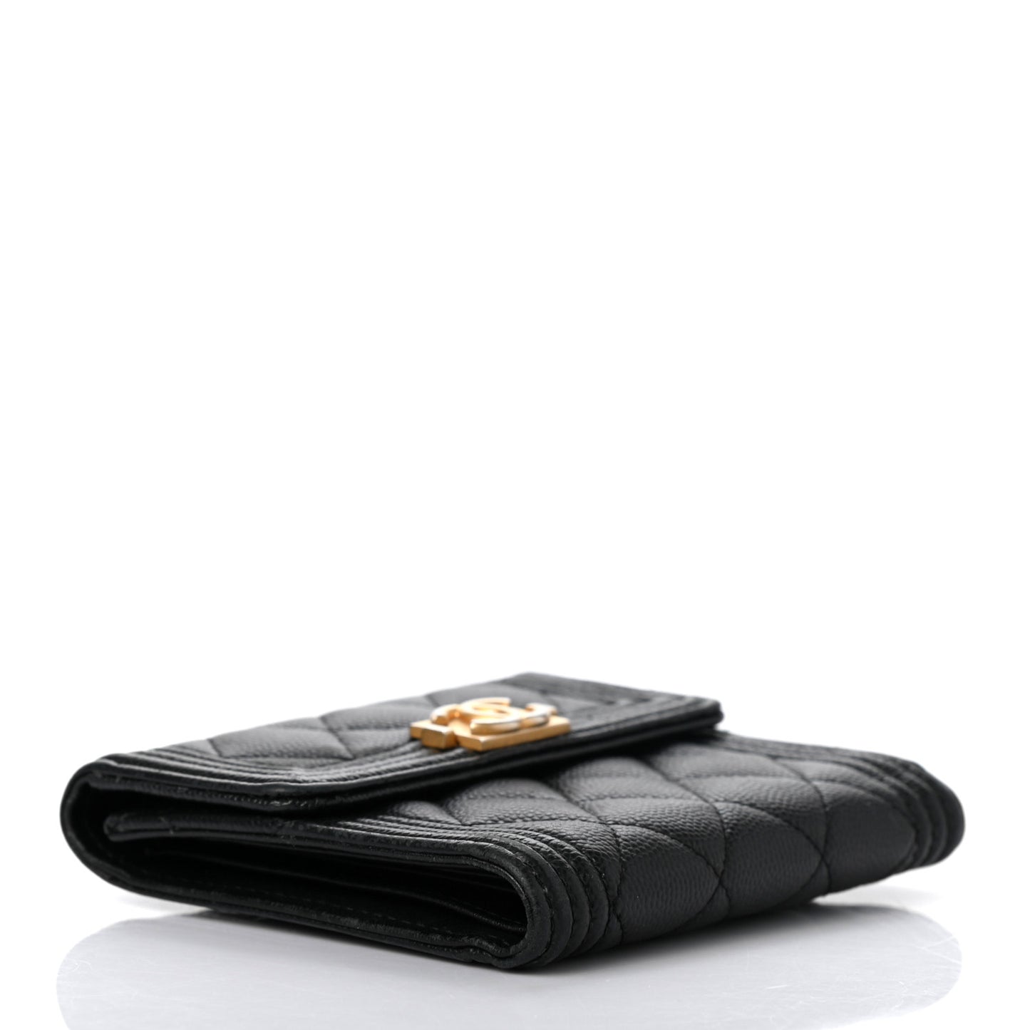 Caviar Quilted Compact Boy Wallet Black
