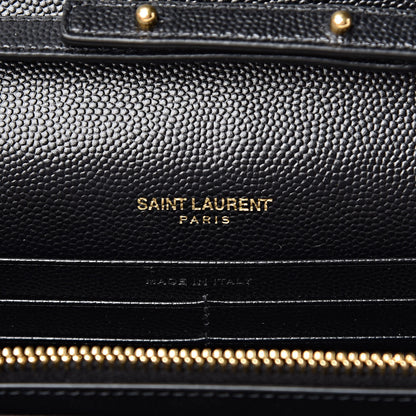 Saint Laurent Grain De Poudre Matelasse Chevron Monogram Chain Wallet Black 6 of 11