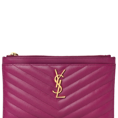 Saint Laurent Grain De Poudre Chevron Monogram Bill Pouch Dark Grape 8 of 11