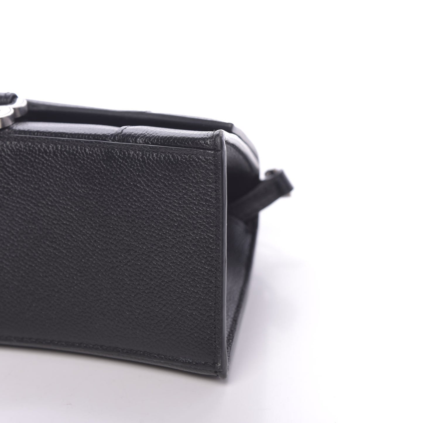 Grained Calfskin Small Hourglass Top Handle Bag Black