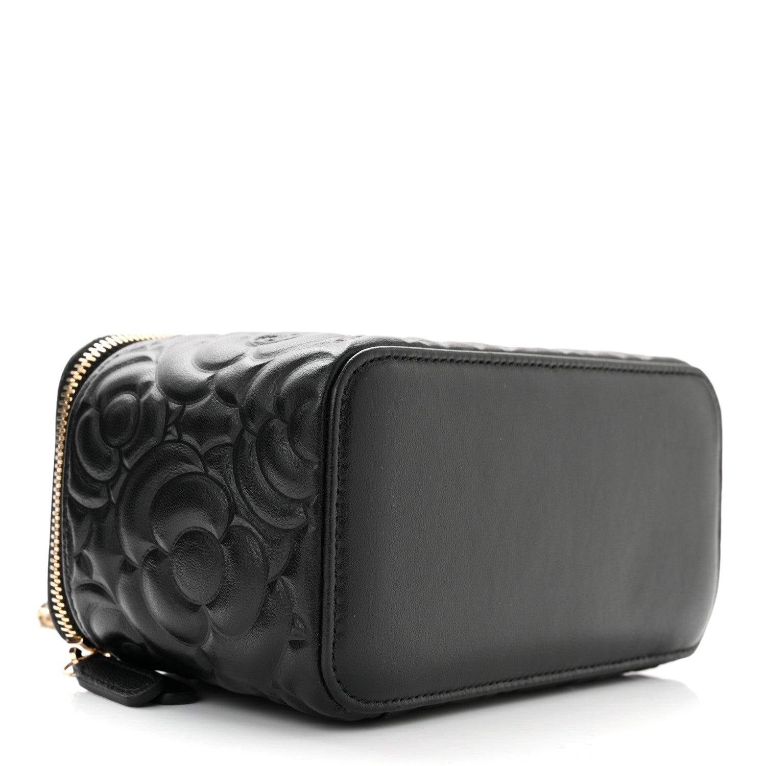 Chanel Lambskin Camellia Embossed Small Vanity Case With Chain Black 3 of 10