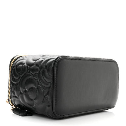 Chanel Lambskin Camellia Embossed Small Vanity Case With Chain Black 3 of 10