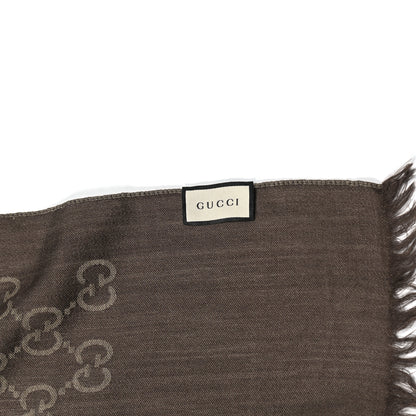 Gucci Wool Silk GG Monogram GGNat Scarf Coffee 4 of 4