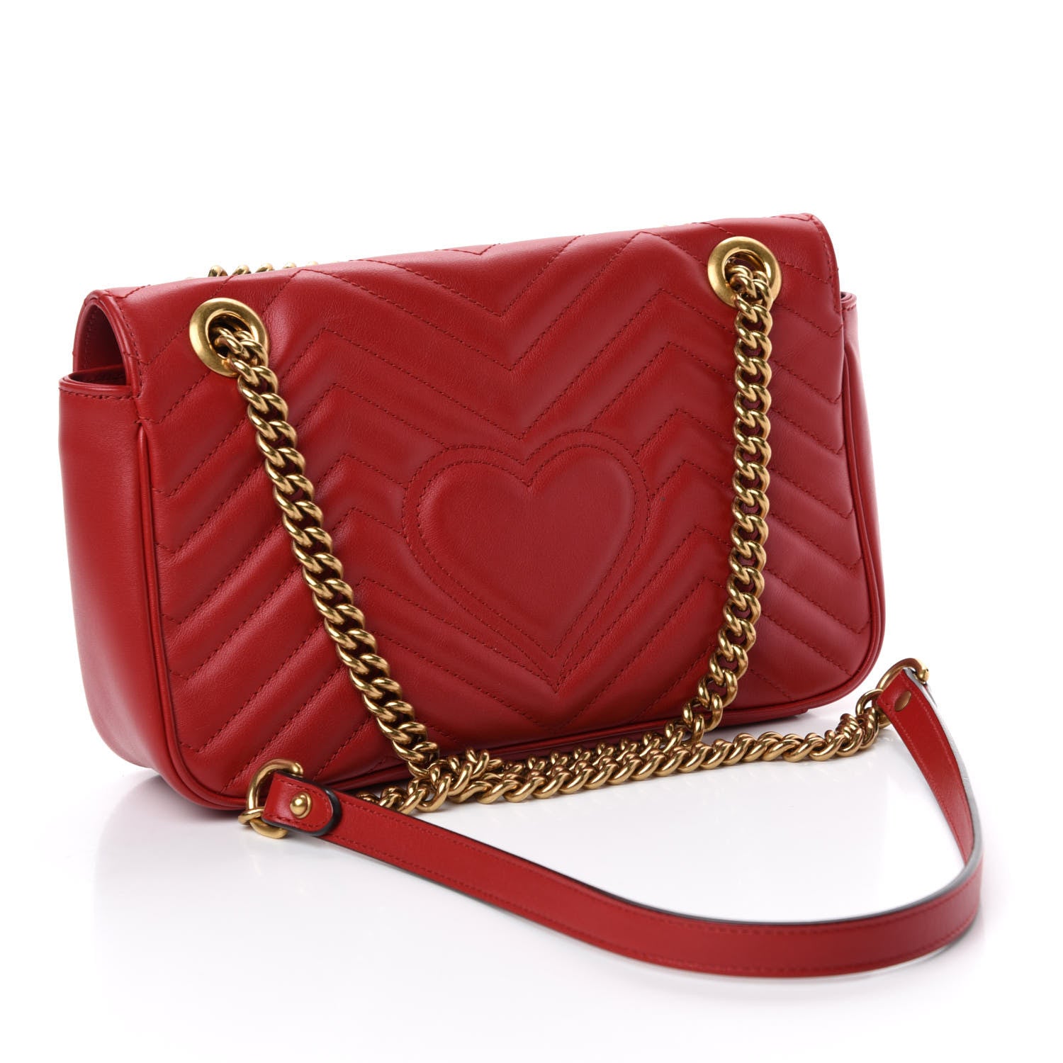 Gucci Calfskin Matelasse Small GG Marmont Shoulder Bag Hibiscus Red 4 of 13