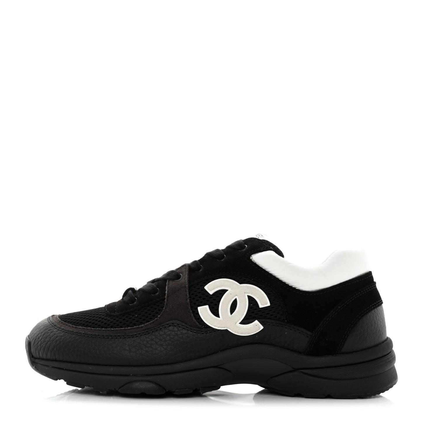 Mesh Suede Grained Calfskin Womens CC Sneakers 39.5 Black White