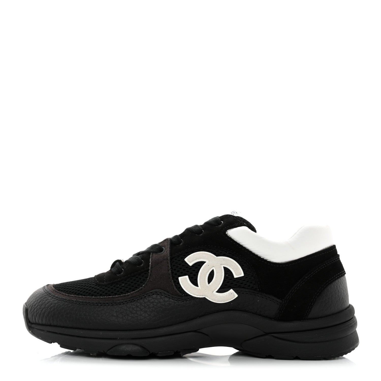 Chanel Mesh Suede Grained Calfskin Womens CC Sneakers 39.5 Black White 1 of 12