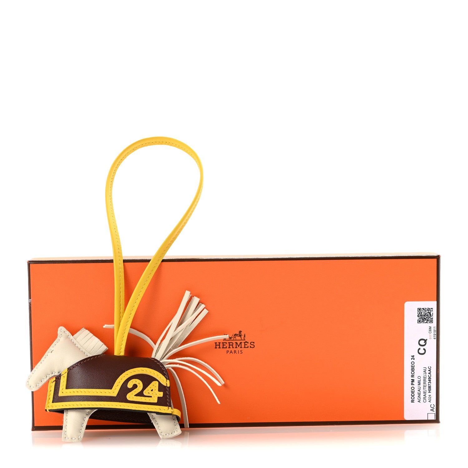 Hermes Milo Lambskin Grigri Rodeo Robeo 24 Bag Charm PM Craie