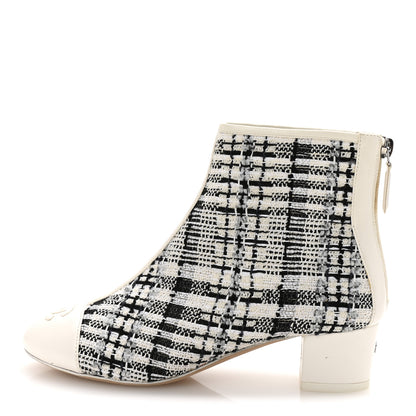Chanel Tweed Lambskin Cap Toe CC Short Boots 35.5 White Black 2 of 18