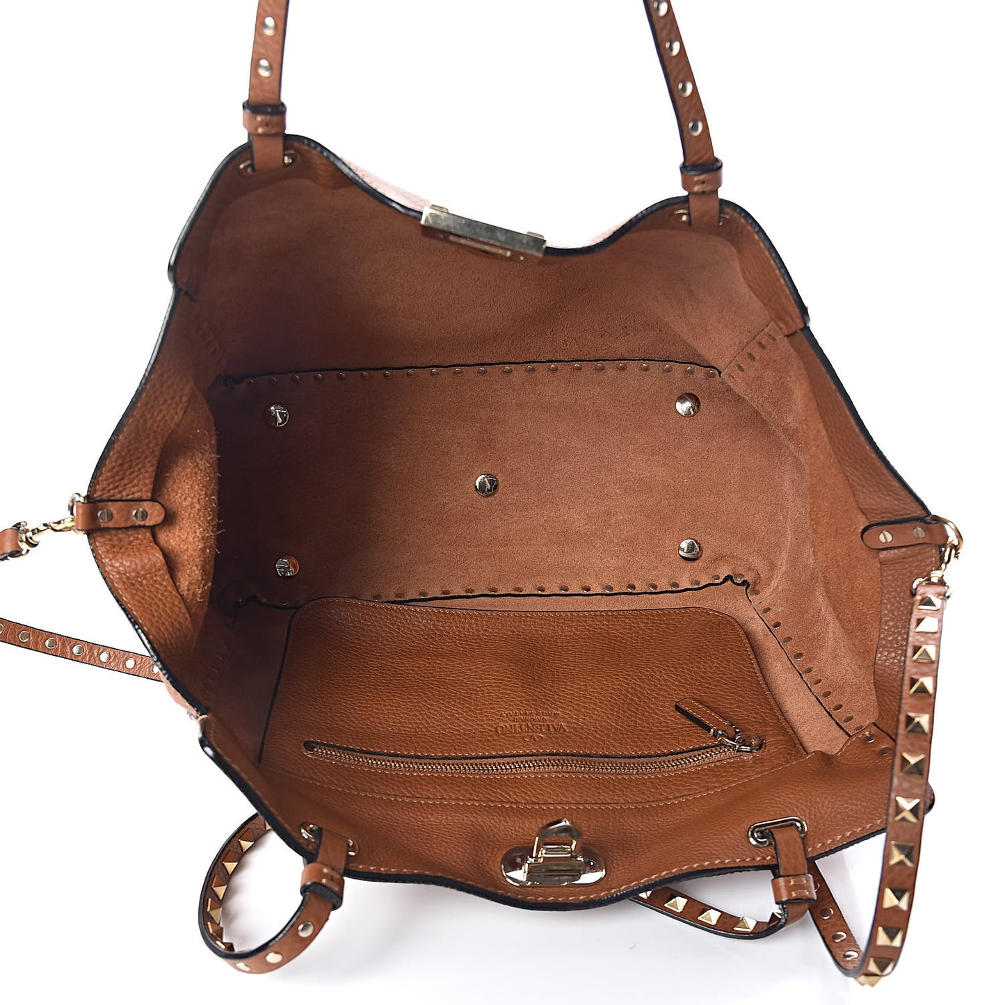Pebbled Calfskin Medium Rockstud Tote Light Cuir