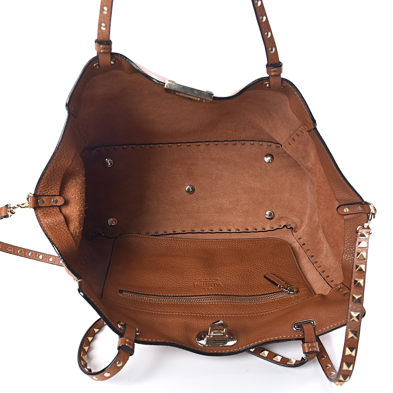 Valentino Garavani Pebbled Calfskin Medium Rockstud Tote Light Cuir 5 of 9