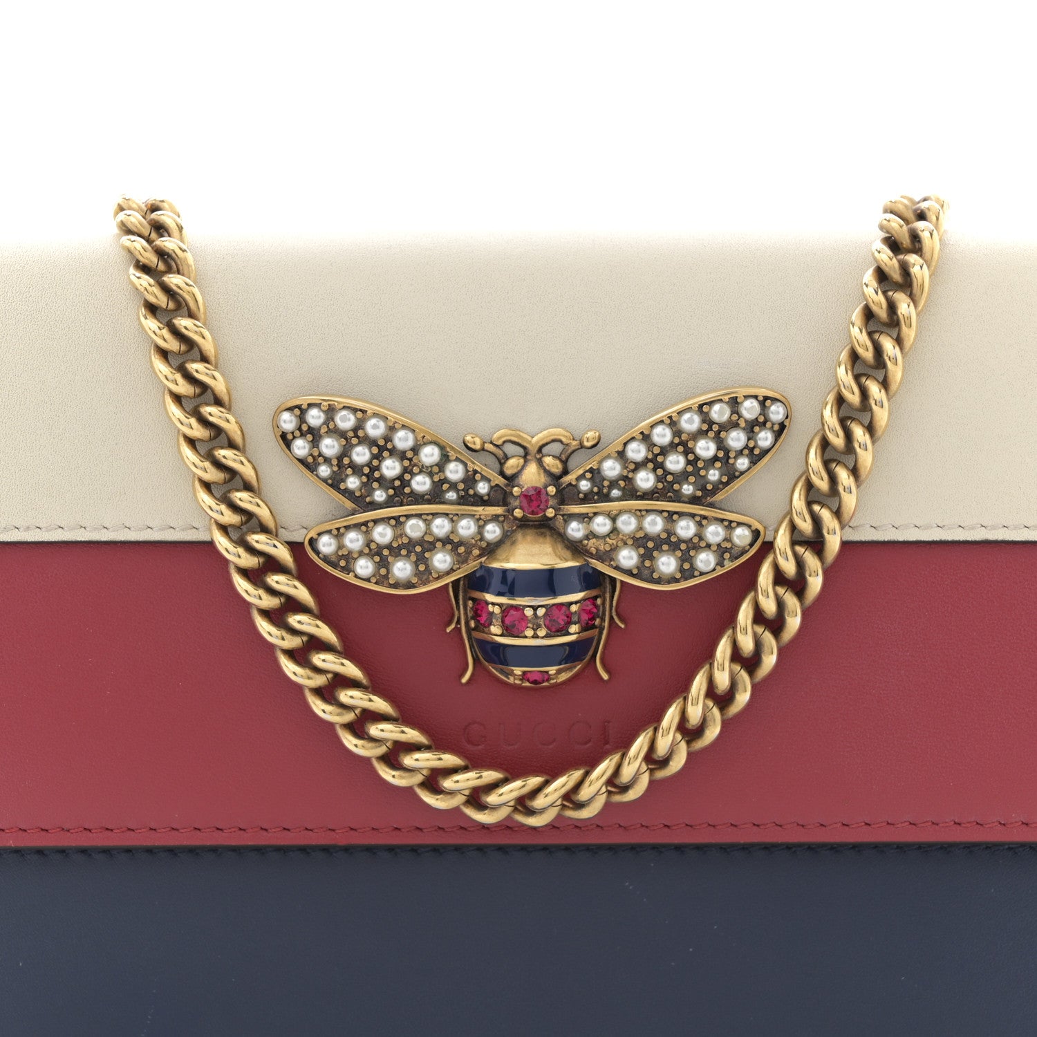 Gucci Calfskin Queen Margaret Chain Wallet Blue Agata Hibiscus Red Mystic White 7 of 10