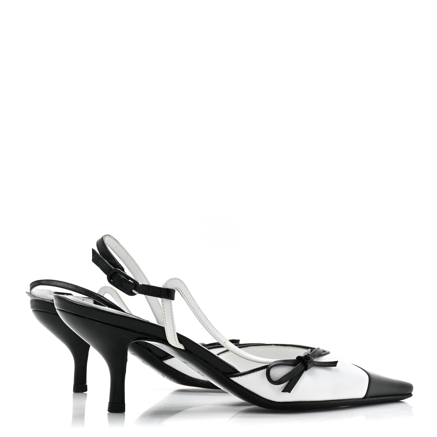 Chanel Lambskin Cap Toe Bow Slingback Pumps 36 White Black 4 of 12