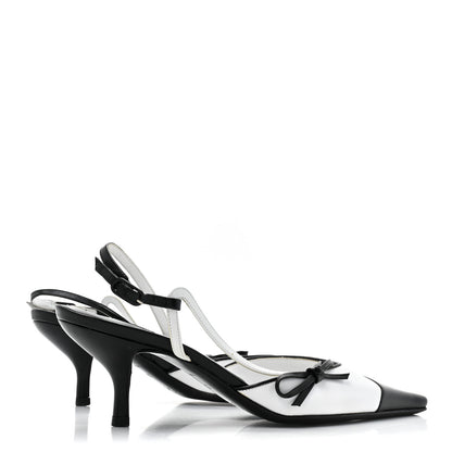Chanel Lambskin Cap Toe Bow Slingback Pumps 36 White Black 4 of 12