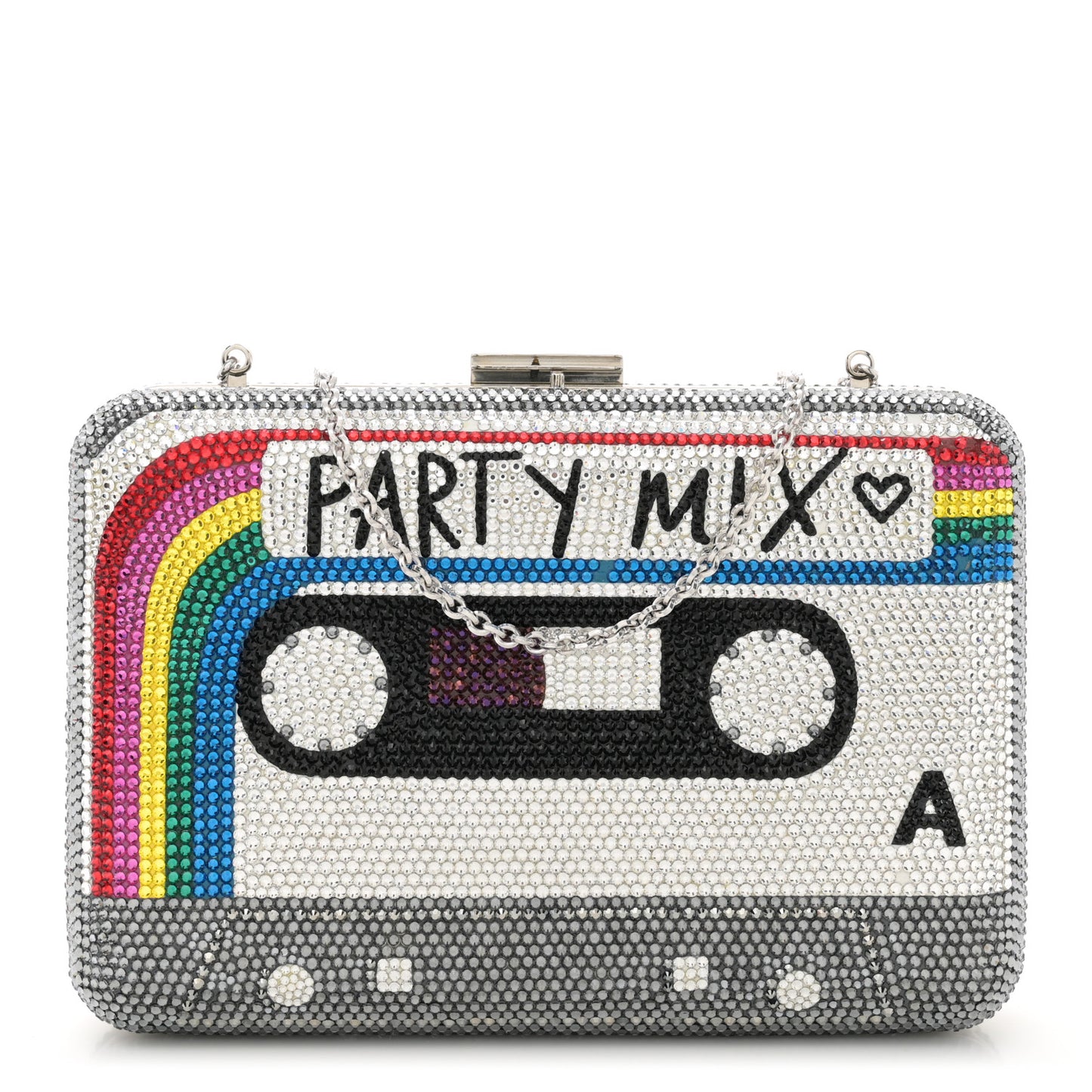 Crystal Bespoke Rainbow Mix Slim Slide Minaudiere Clutch Multicolor