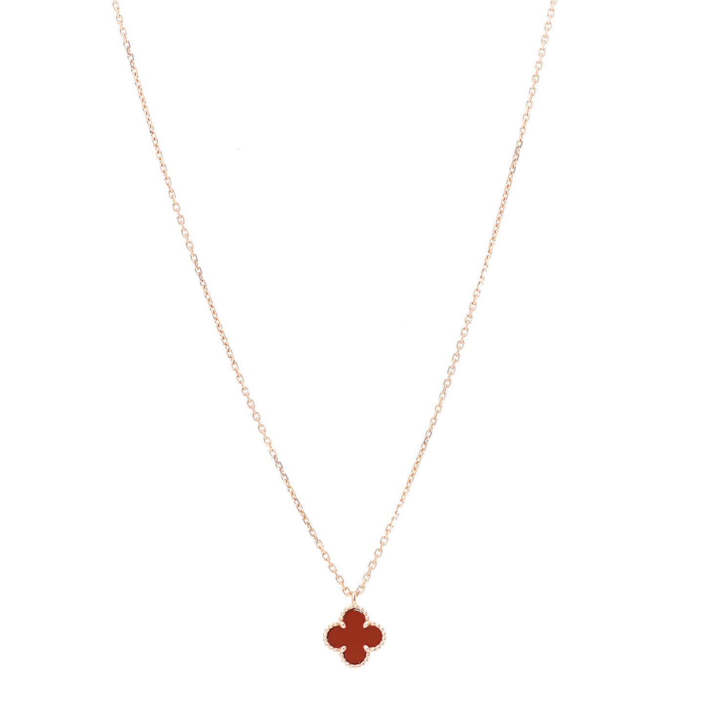 18K Rose Gold Carnelian Sweet Alhambra Pendant Necklace