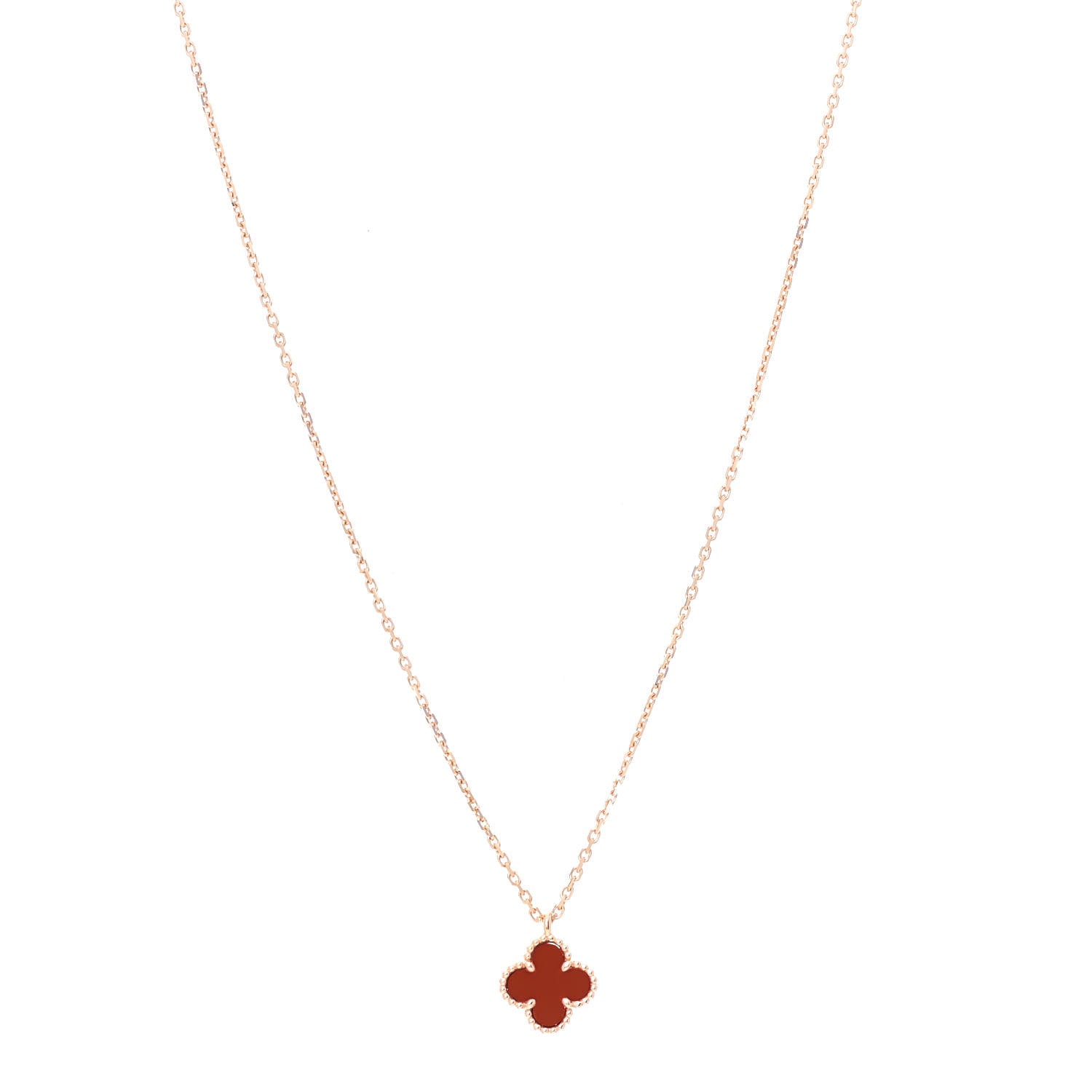 Van Cleef & Arpels 18K Rose Gold Carnelian Sweet Alhambra Pendant Necklace 1 of 7