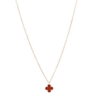 Van Cleef & Arpels 18K Rose Gold Carnelian Sweet Alhambra Pendant Necklace 1 of 7