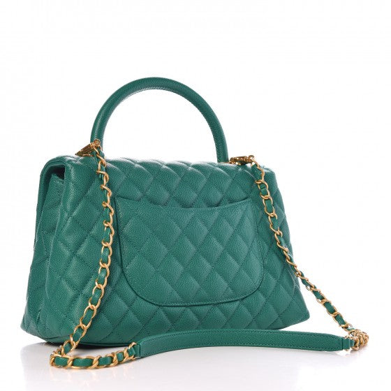 Caviar Quilted Small Coco Handle Flap Green
