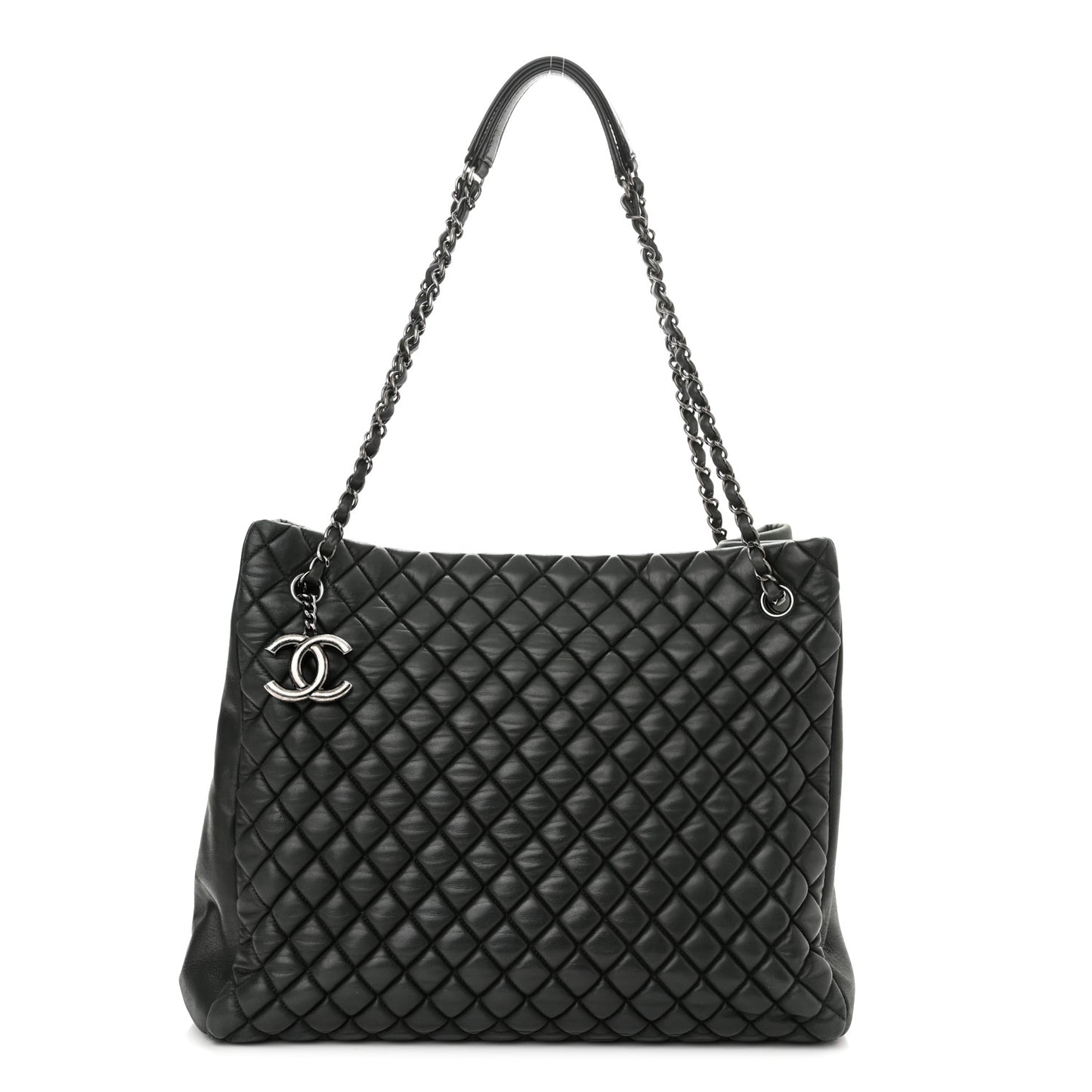 Iridescent Calfskin Quilted New Bubble North South Tote Dark Green
