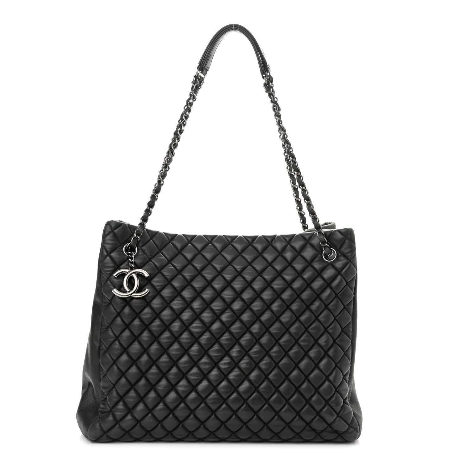 Chanel Iridescent Calfskin Quilted New Bubble North South Tote Dark Green 1 of 9