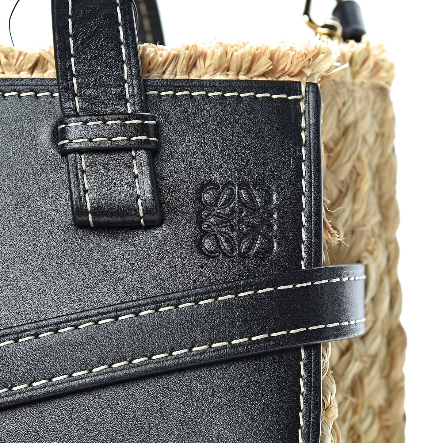 Calfskin Raffia Small Gate Tote Black