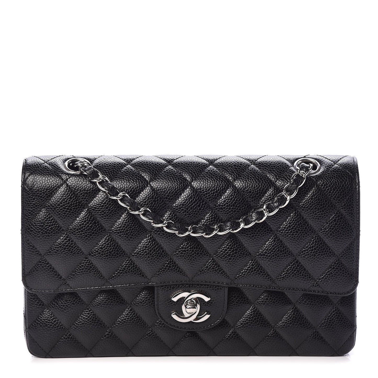 Caviar Quilted Medium Double Flap Black