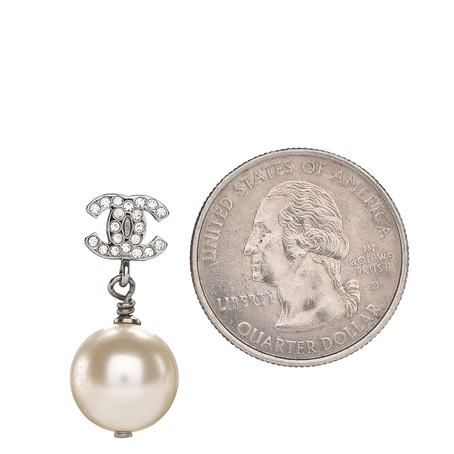 Crystal Pearl CC Drop Earrings Silver