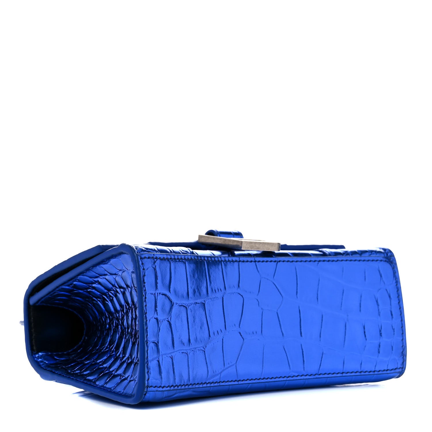 Balenciaga Metallic Shiny Calfskin Crocodile Embossed Hourglass Top Handle Bag XS Royal Blue 4 of 14