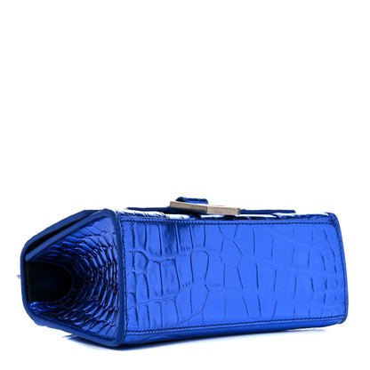Balenciaga Metallic Shiny Calfskin Crocodile Embossed Hourglass Top Handle Bag XS Royal Blue 4 of 14