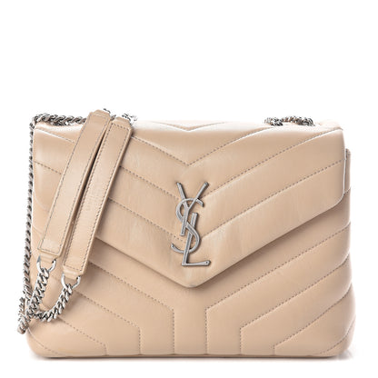 Saint Laurent Calfskin Y Quilted Monogram Small Loulou Chain Satchel Nude Powder 1 of 8